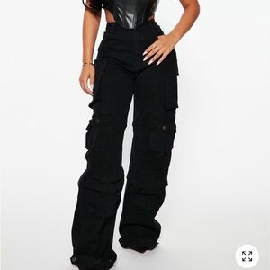 Fashion Nova Black Wide Leg Cargo Pants